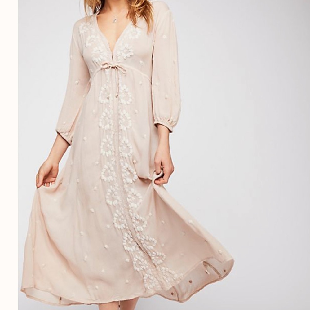 Free People Pink Embroidered Maxi Dress